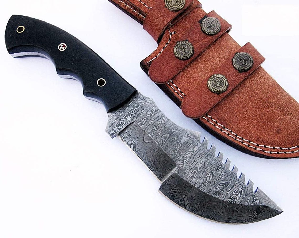 KK1015 Smith Damascus Hunting Tracker Knife with Black Micarta